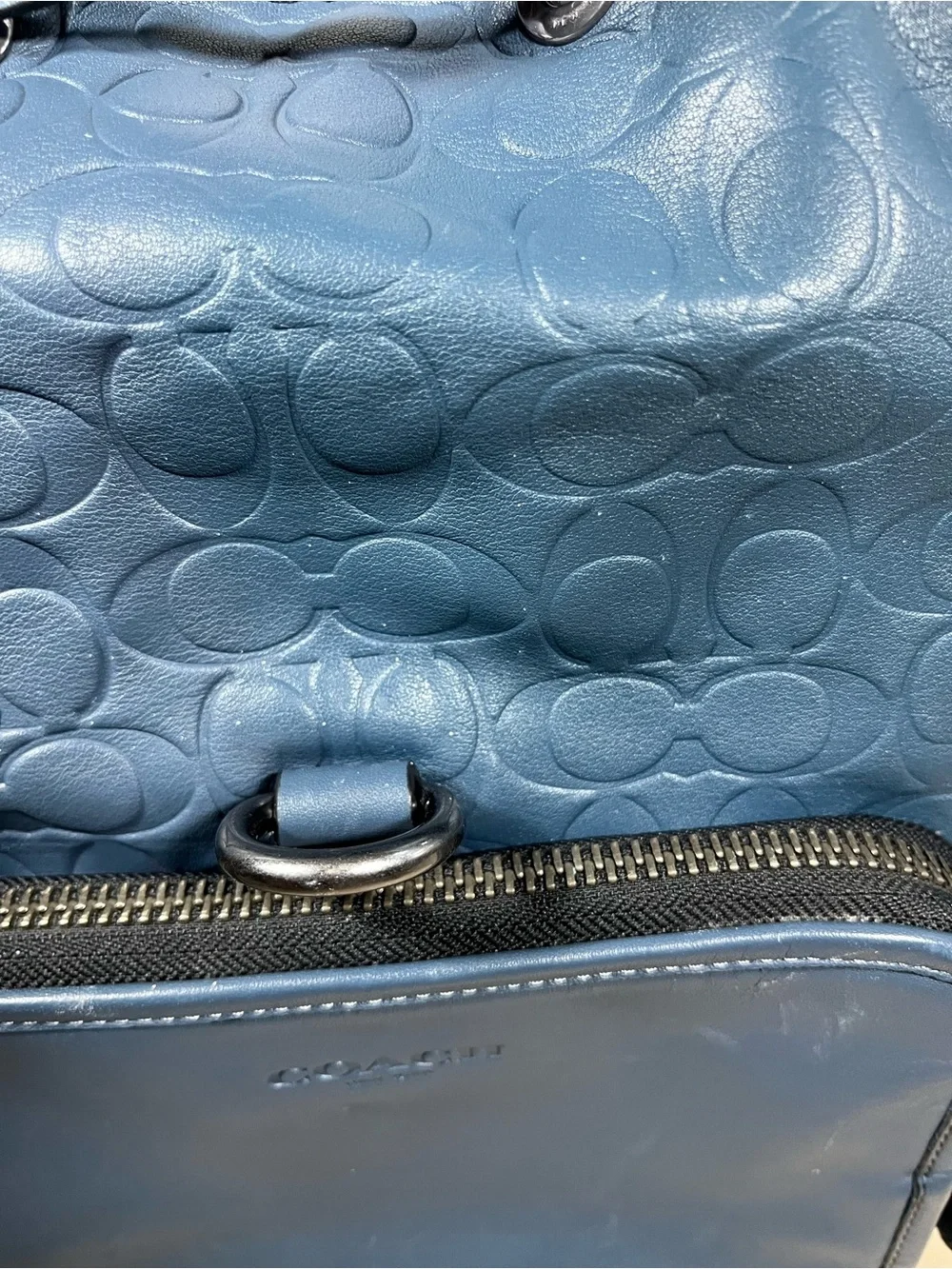 Coach Men/Womens Embossed Signature Leather Backpack in Blue